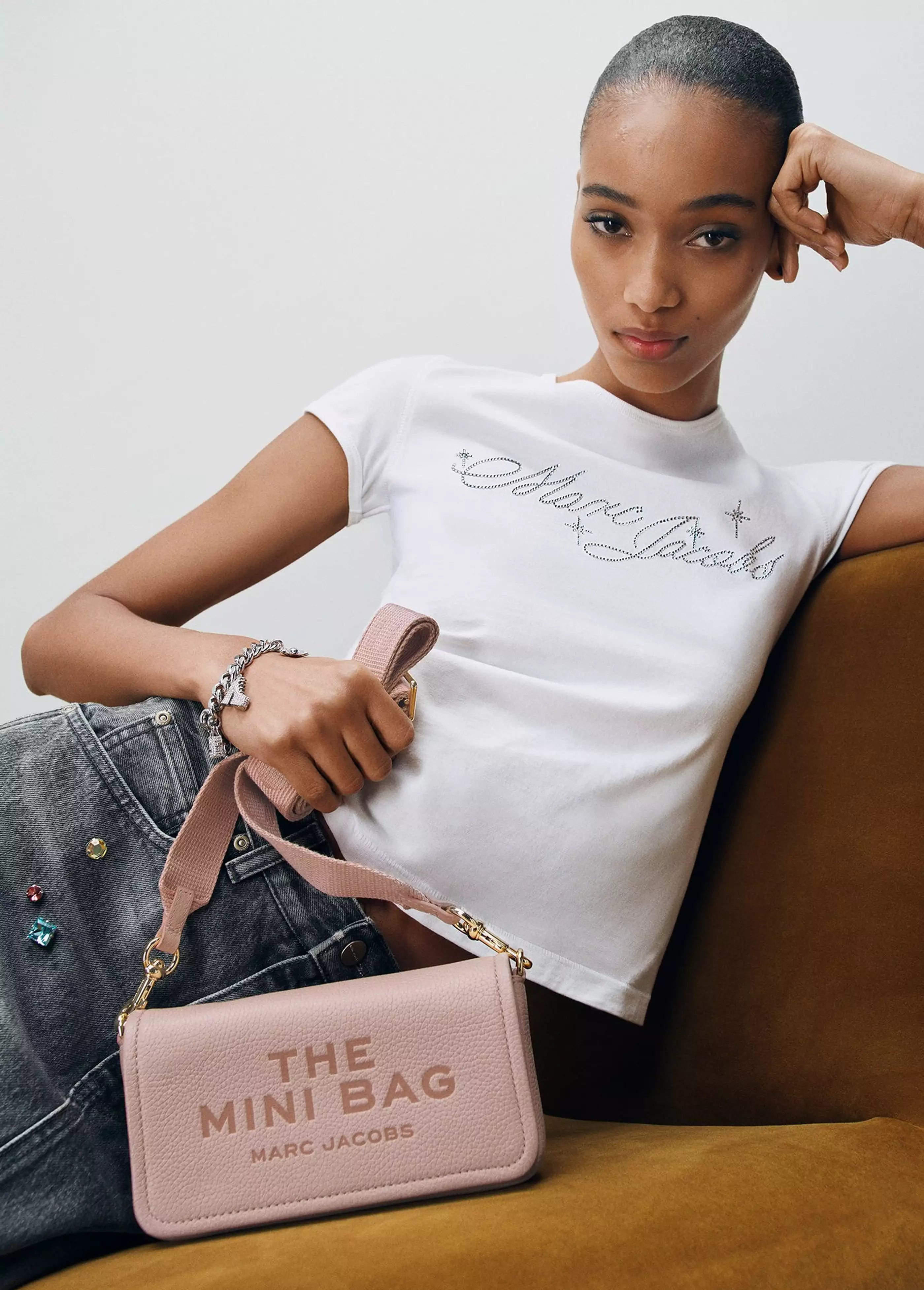 Mala de ombro Marc Jacobs The Leather Mini Tote Rose