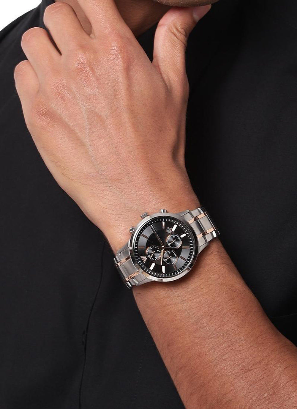 Relógio Emporio Armani AR11165 Renato para Homem – Bicolor Prata e Ouro Rosa