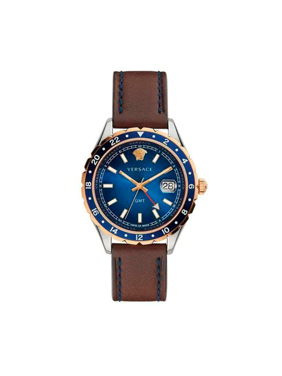 Relógio Versace Hellenyium V11080017 GMT Couro Azul