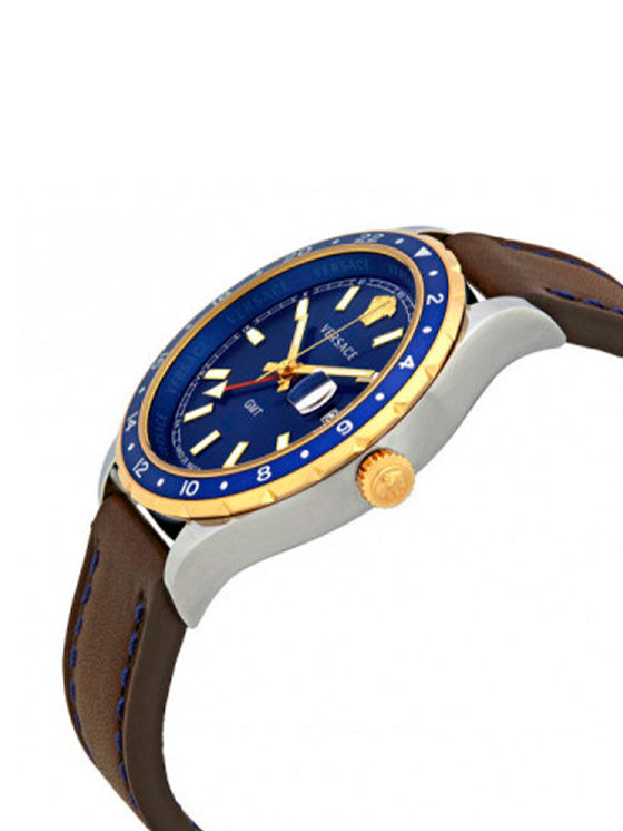 Relógio Versace Hellenyium V11080017 GMT Couro Azul