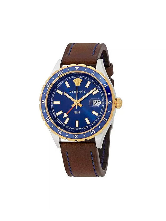 Relógio Versace Hellenyium V11080017 GMT Couro Azul