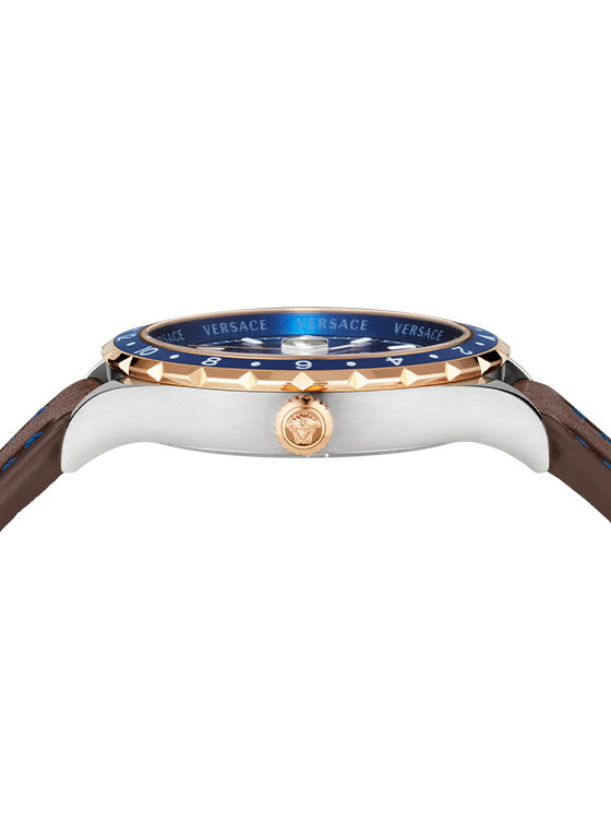 Relógio Versace Hellenyium V11080017 GMT Couro Azul