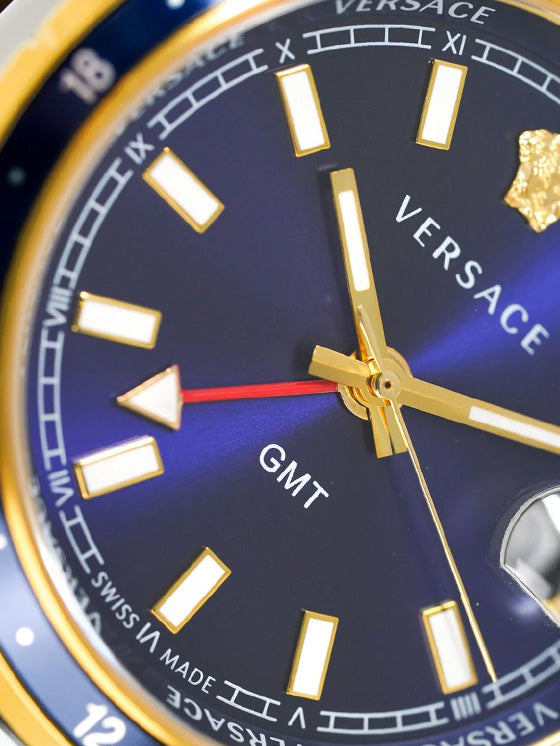 Relógio Versace Hellenyium V11080017 GMT Couro Azul