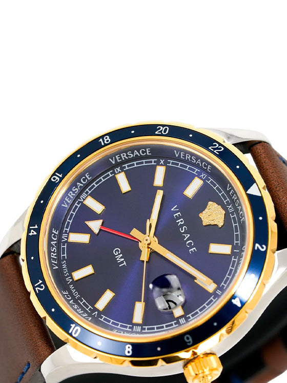 Relógio Versace Hellenyium V11080017 GMT Couro Azul