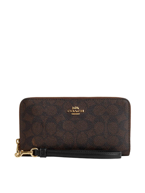 Cartera Coach con cierre largo en lona Marrón