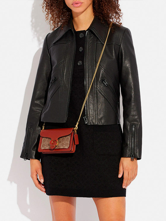 Bolsa Coach Tabby Wristlet lona Castanho