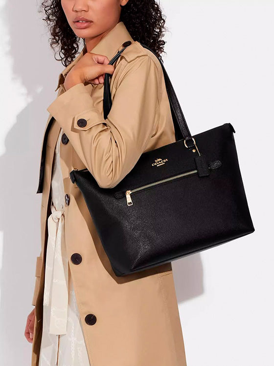 Coach Gallery Tote Tasche aus schwarzem Crossgrain-Leder