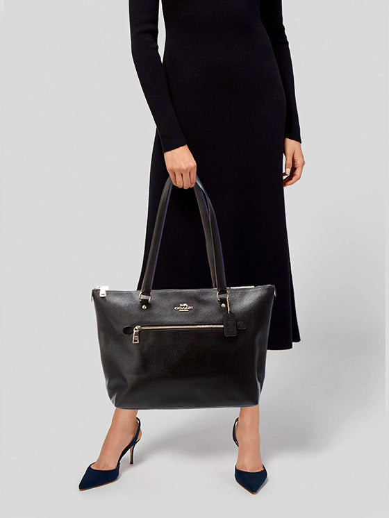 Coach Gallery Tote Tasche aus schwarzem Crossgrain-Leder