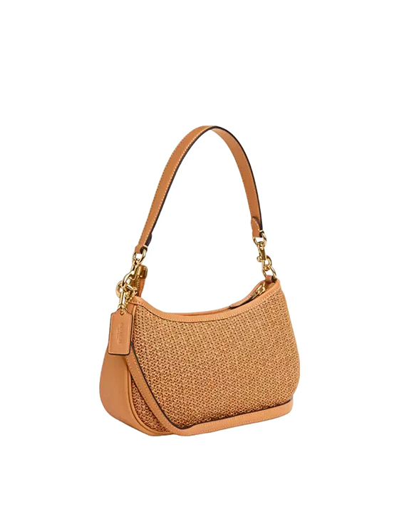 Coach Teri 2Way Crossbody-Umhängetasche aus Stroh und beigem Glattleder