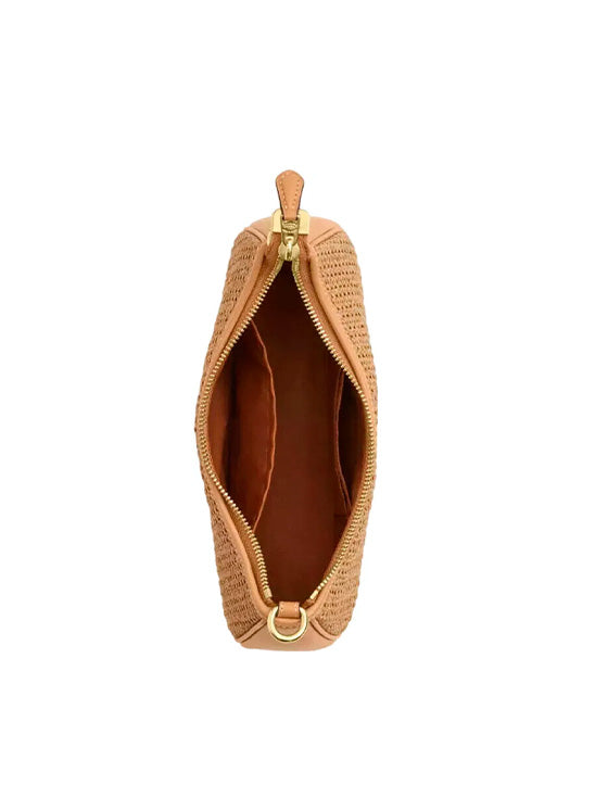 Bolso bandolera Coach Teri de 2 vías de paja y piel lisa en color beige