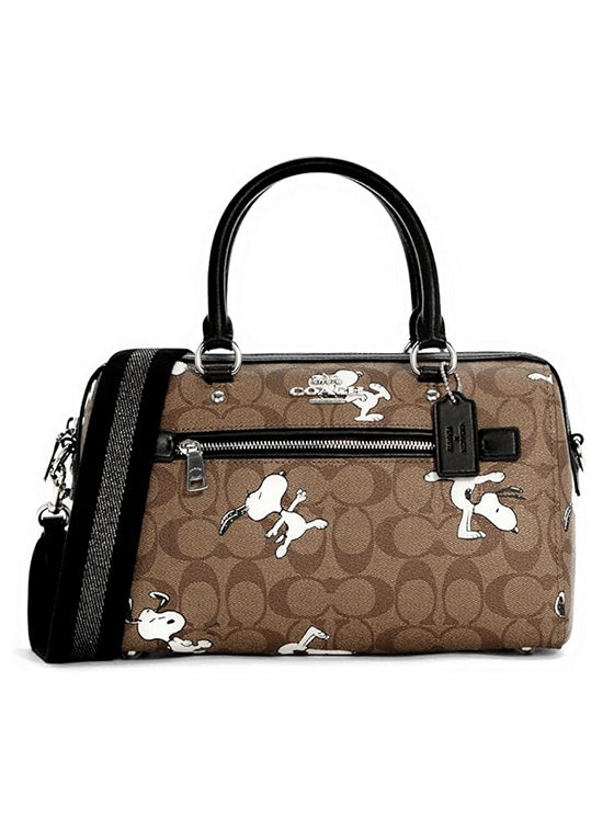 Bolsa Rowan Satchel com Snoopy COACH x Peanuts Marrom