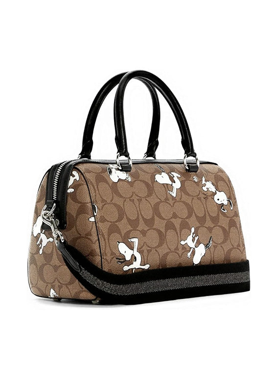 Bolsa Rowan Satchel com Snoopy COACH x Peanuts Marrom