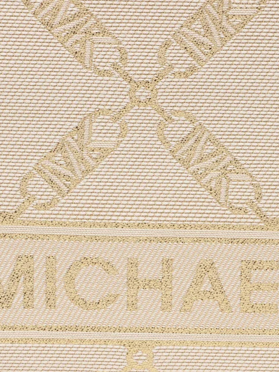 Bolsa Michael Kors Gigi Small Metallic Empire Logo Jacquard – Estilo metálico Bege