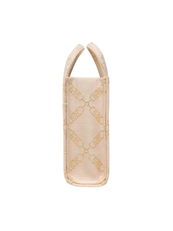 Bolsa Michael Kors Gigi Small Metallic Empire Logo Jacquard – Estilo metálico Bege