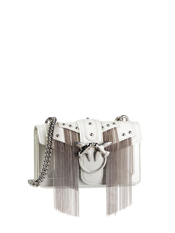 Bolsa de Ombro Pinko Love Mini  de Couro com Franjas Metálicas