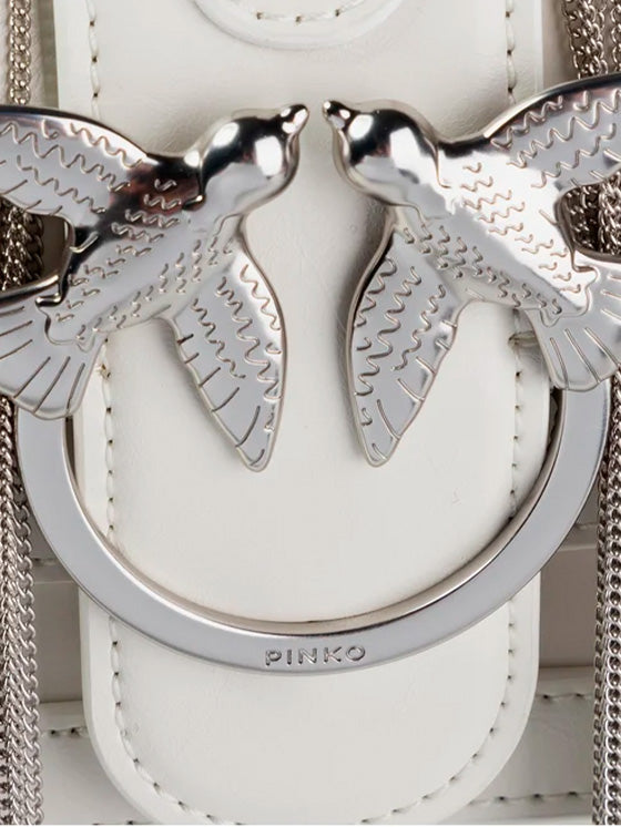 Bolsa de Ombro Pinko Love Mini  de Couro com Franjas Metálicas