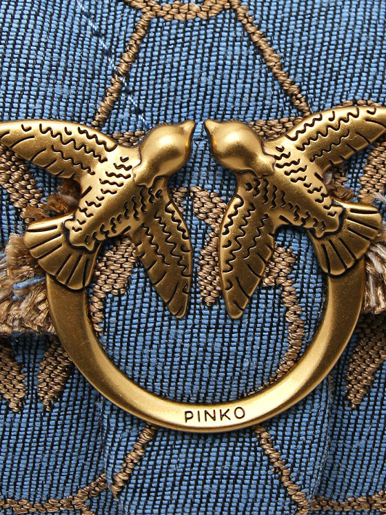 Bolsa Pinko Love Baby Puff Denim Logo – Azul