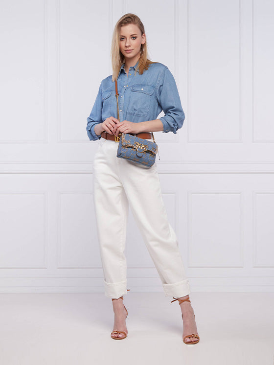 Bolsa Pinko Love Baby Puff Denim Logo – Azul