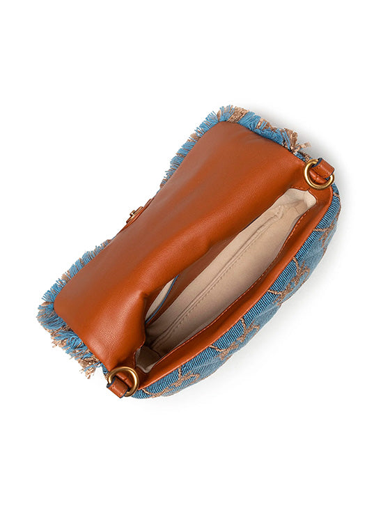 Bolsa Pinko Love Baby Puff Denim Logo – Azul