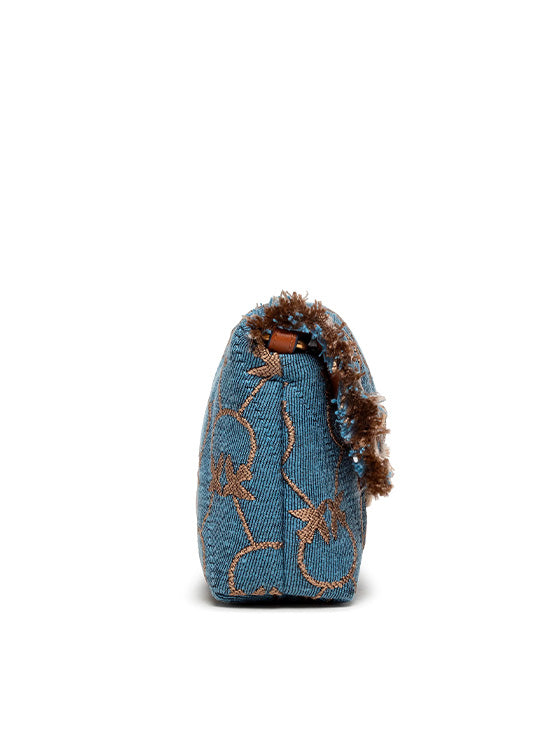 Bolsa Pinko Love Baby Puff Denim Logo – Azul