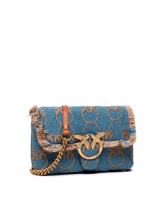 Bolsa Pinko Love Baby Puff Denim Logo – Azul