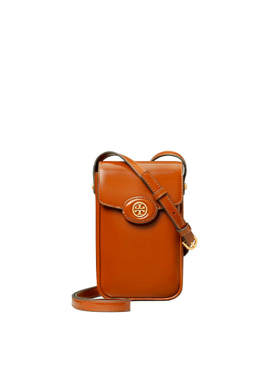 Bolsa de tiracolo para telemóvel Tory Burch Robinson Castanho