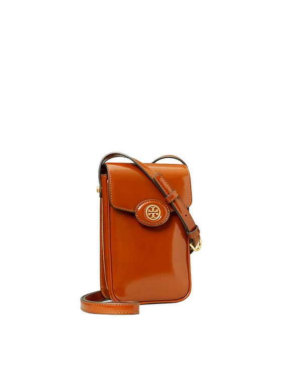 Bolsa de tiracolo para telemóvel Tory Burch Robinson Castanho