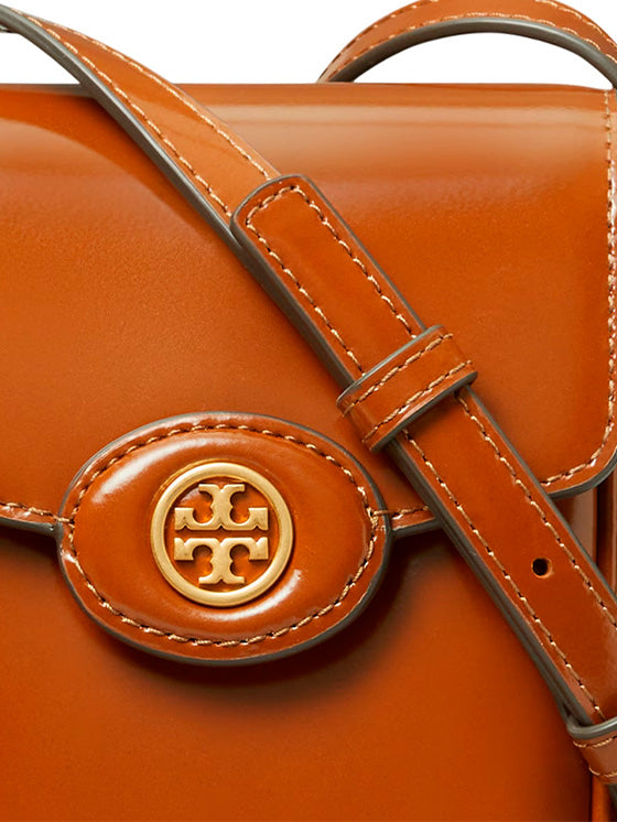 Bolsa de tiracolo para telemóvel Tory Burch Robinson Castanho