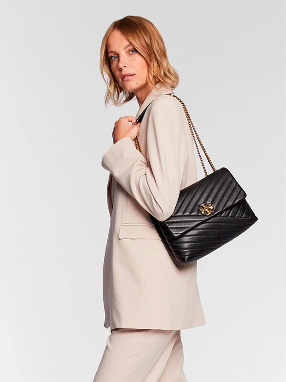 Mala de Ombro Kira Chevron Tory Burch Preto