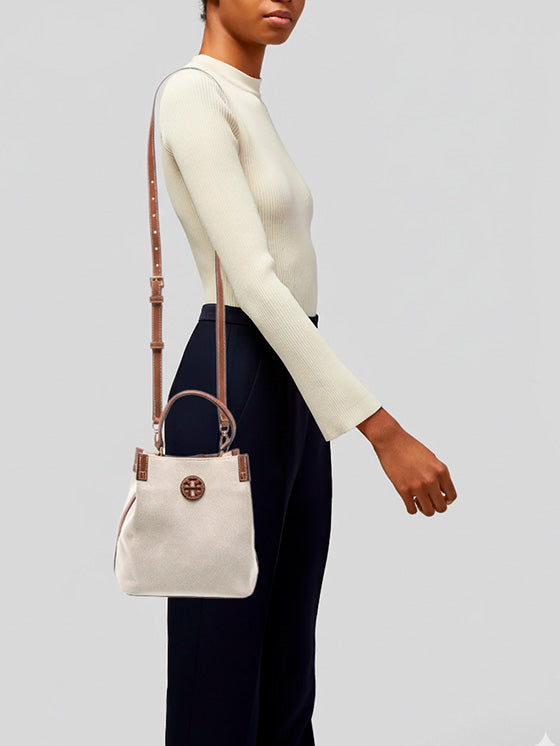 Bolsa de Ombro Tory Burch Canvas Leder 2 Way Bag