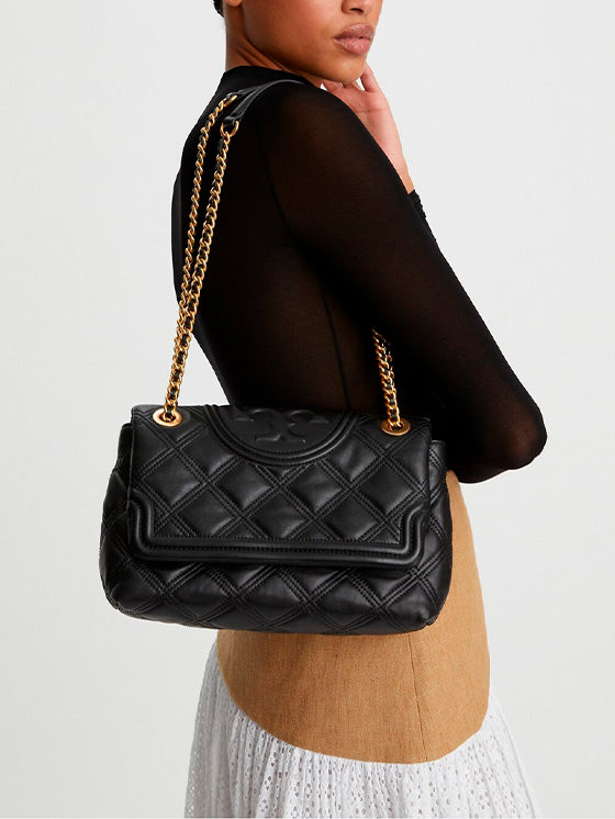 Mala Tory Burch Soft Fleming Black Quilted 56716 Preta