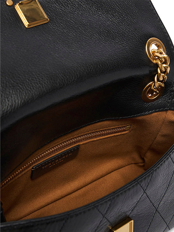 Mala Tory Burch Small Charlie Quilted Shoulder Bag 185829 Preta